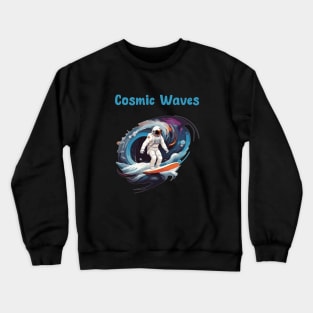 Astronaut surfing in space waves Crewneck Sweatshirt